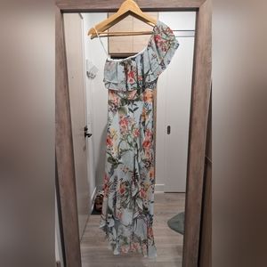 Bershka Blue Floral Chiffon Maxi Dress